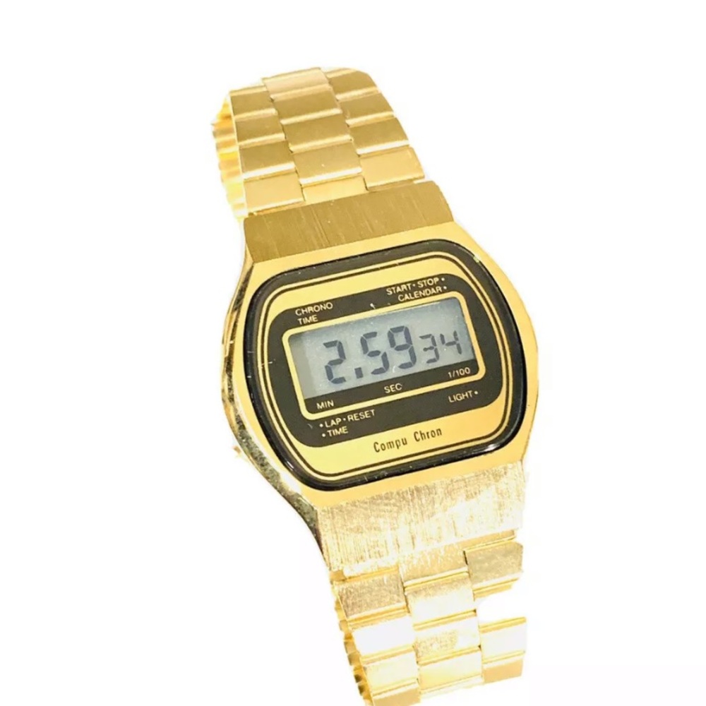 Vintage Compu Chron GoldTone  Digital Wrist Watch(